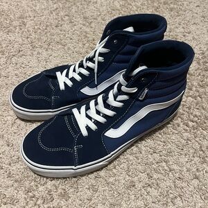 Vans Men's Dark Blue and White High-Top Sneakers